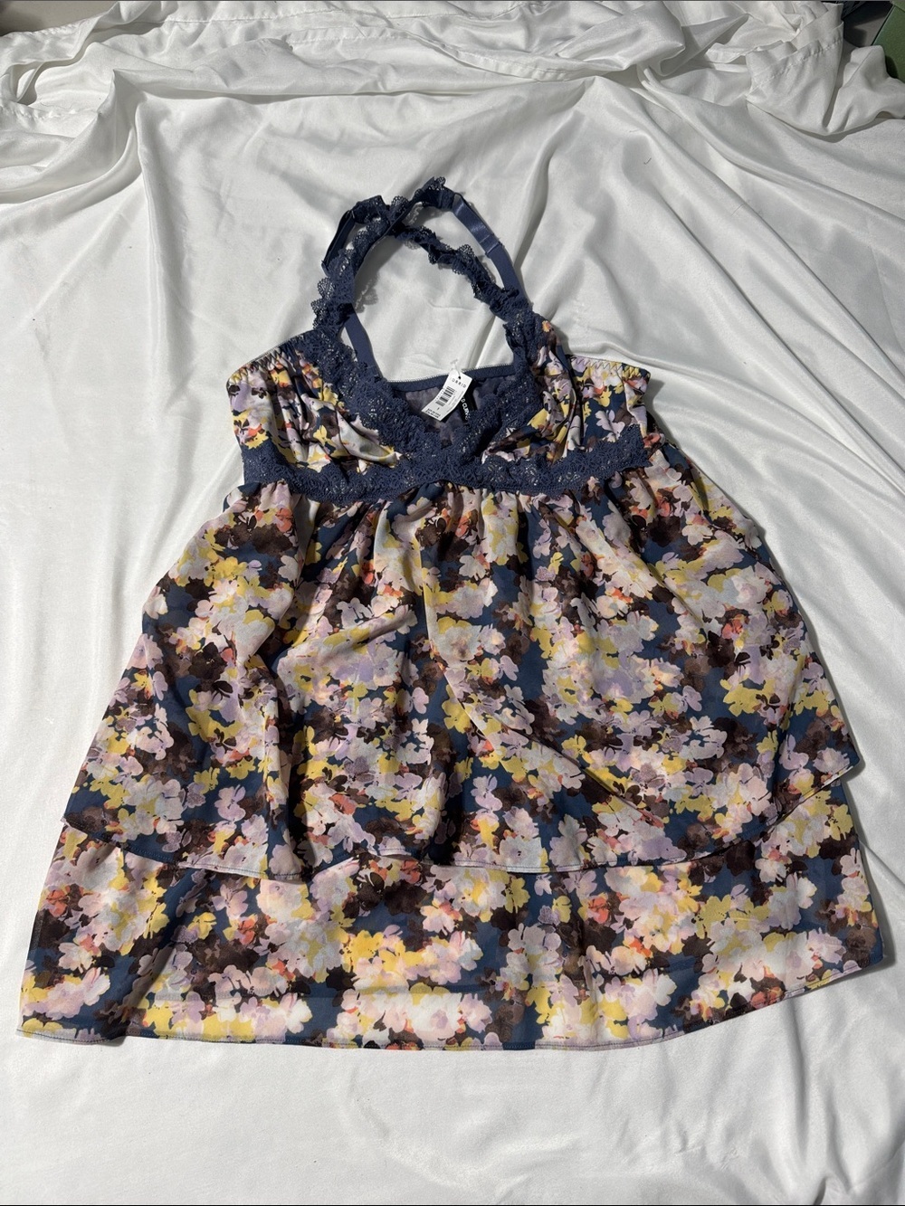 Torrid Curves Sunshine Floral Tiered Crochet Babydoll Top Size 1 NWT Y2K Look